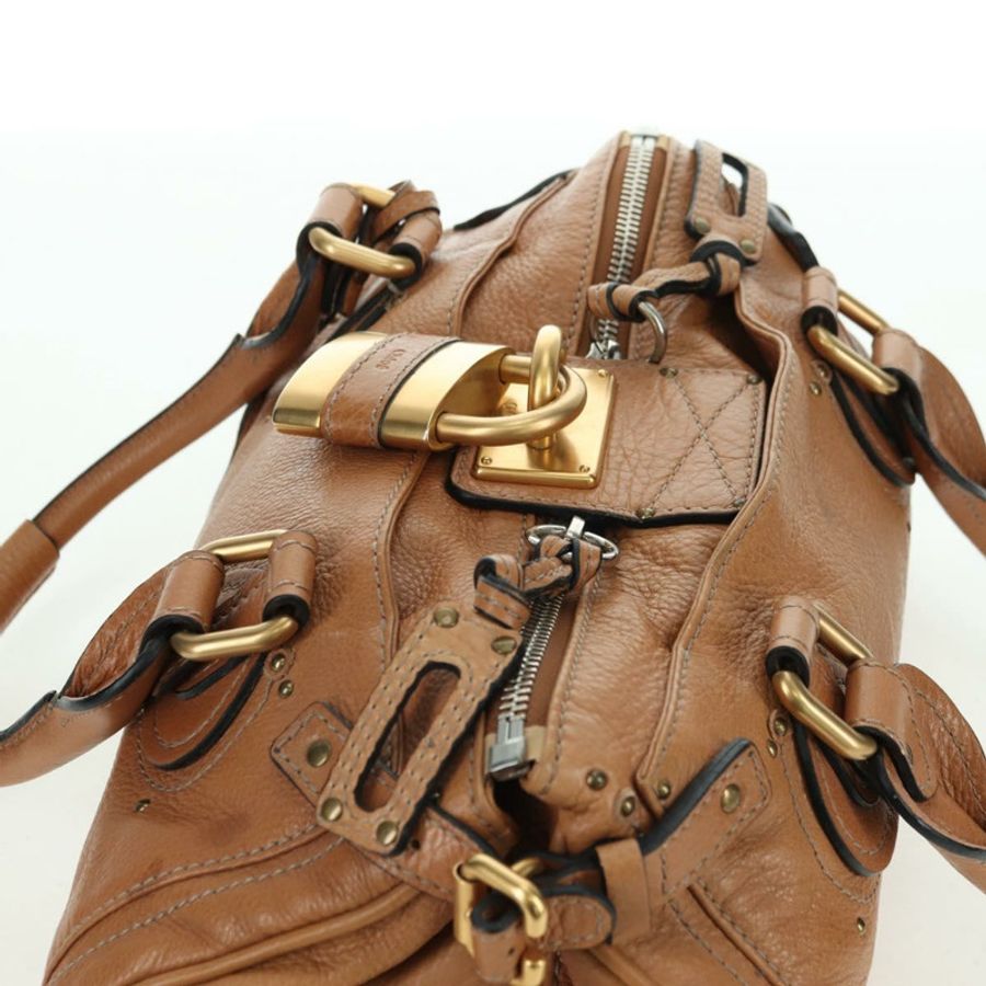 【日本直送】Chloe Paddington 手提包,棕色、銀色、金色皮革,正品,貨號 177046SAV-5
