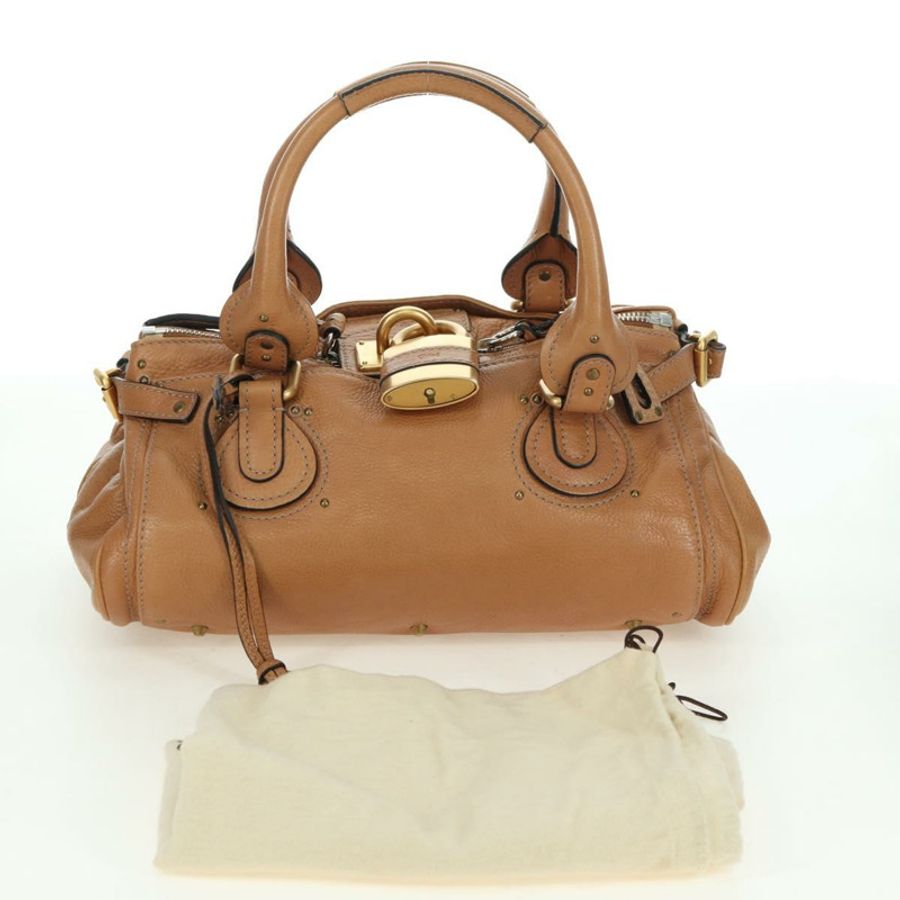 【日本直送】Chloe Paddington 手提包,棕色、銀色、金色皮革,正品,貨號 177046SAV-11