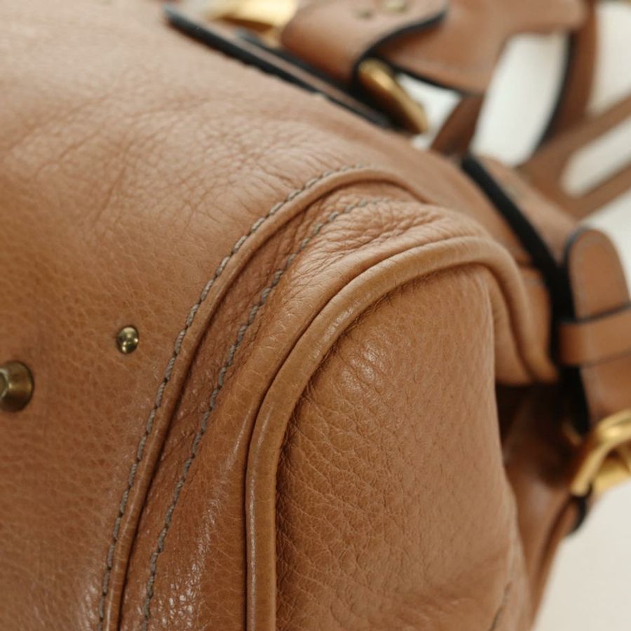 【日本直送】Chloe Paddington 手提包,棕色、銀色、金色皮革,正品,貨號 177046SAV-15