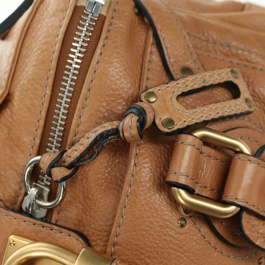 【日本直送】Chloe Paddington 手提包,棕色、銀色、金色皮革,正品,貨號 177046SAV-18