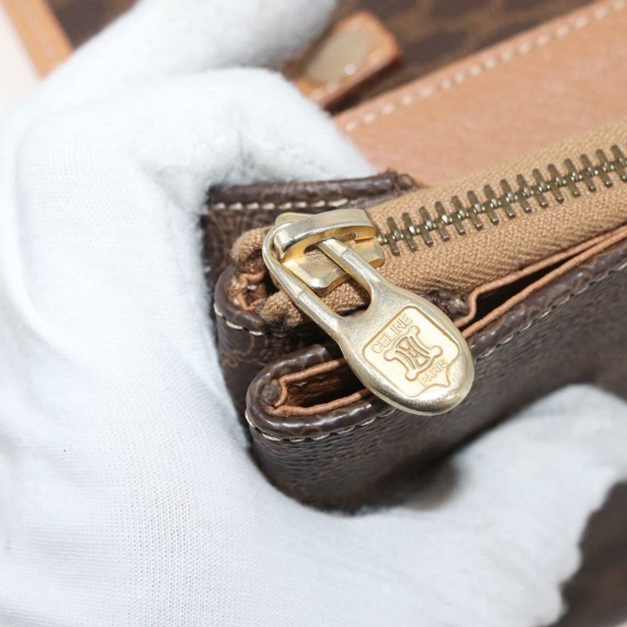 【日本直送】CELINE Macadam帆布肩背包 PVC皮革 棕色 金色 正品 am11484A-18