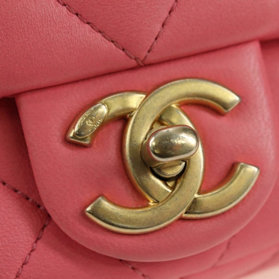 【日本直送】香奈兒 (CHANEL) 絎縫鏈條單肩包,羊皮材質,粉紅色金色雙C標誌,正品編號 177321SAM-17