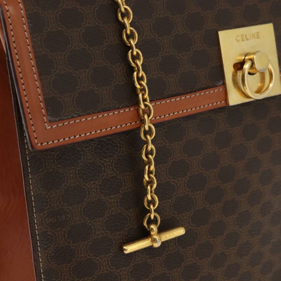 【日本直送】CELINE Macadam帆布手提包 PVC皮革 棕色 金色 正品 178653A-17