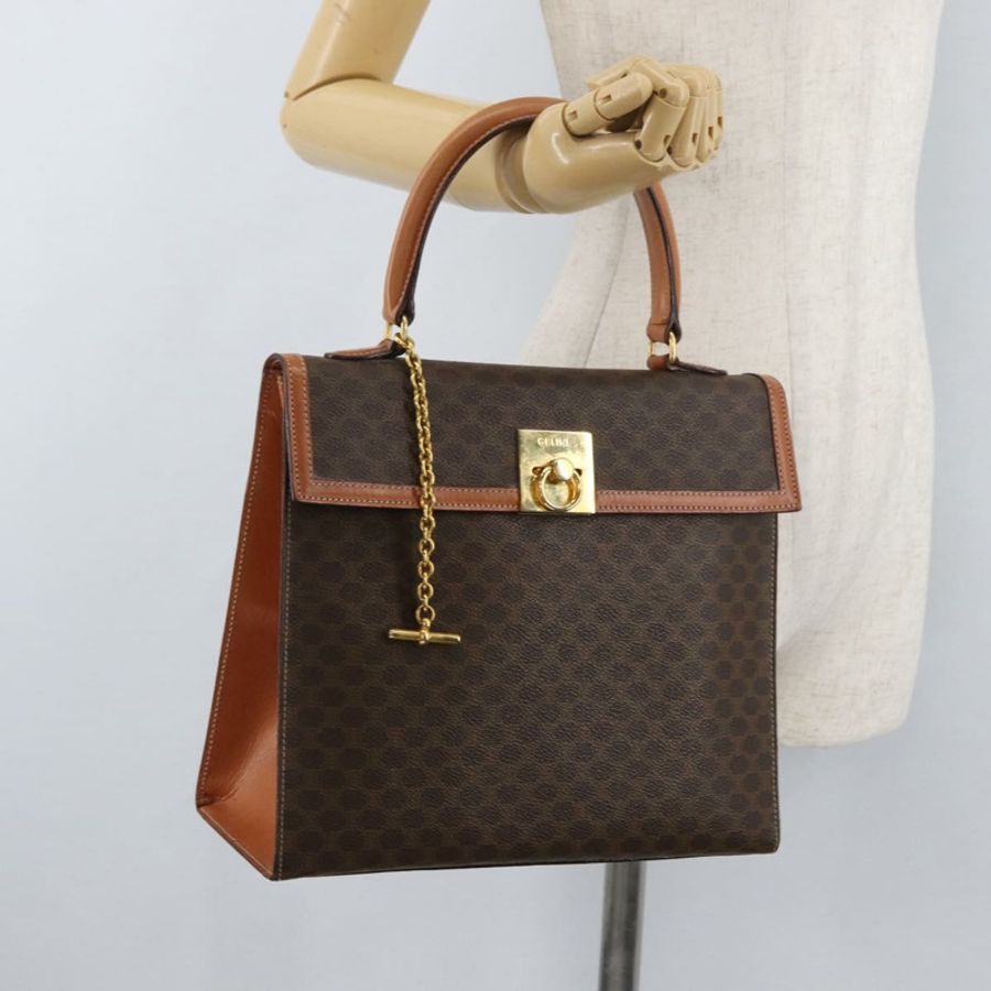 【日本直送】CELINE Macadam帆布手提包 PVC皮革 棕色 金色 正品 178653A-22