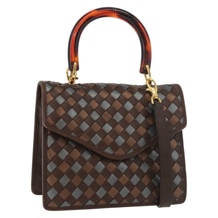 【日本直送】BOTTEGA VENETA INTRECCIATO 手袋 皮革 2way 棕色 金色 Auth 178526A-0