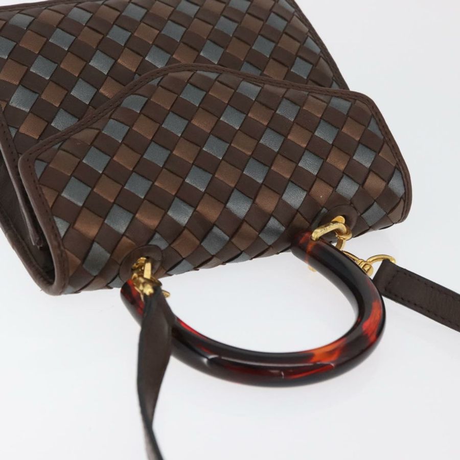 【日本直送】BOTTEGA VENETA INTRECCIATO 手袋 皮革 2way 棕色 金色 Auth 178526A-5