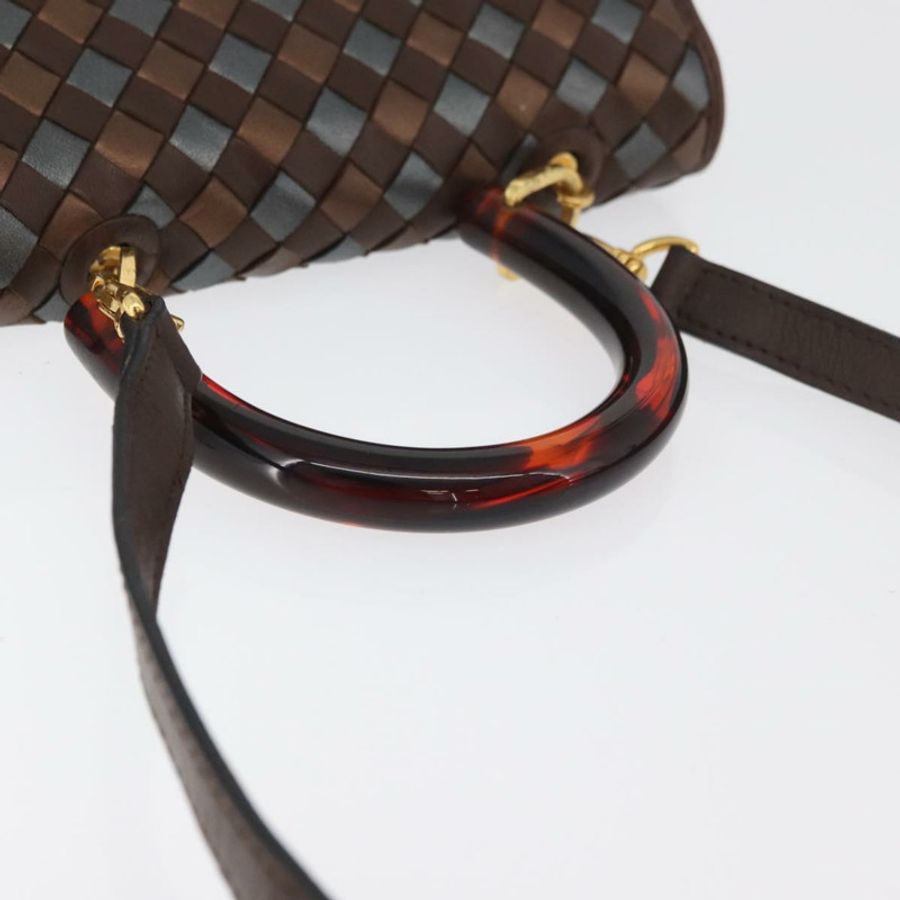【日本直送】BOTTEGA VENETA INTRECCIATO 手袋 皮革 2way 棕色 金色 Auth 178526A-6