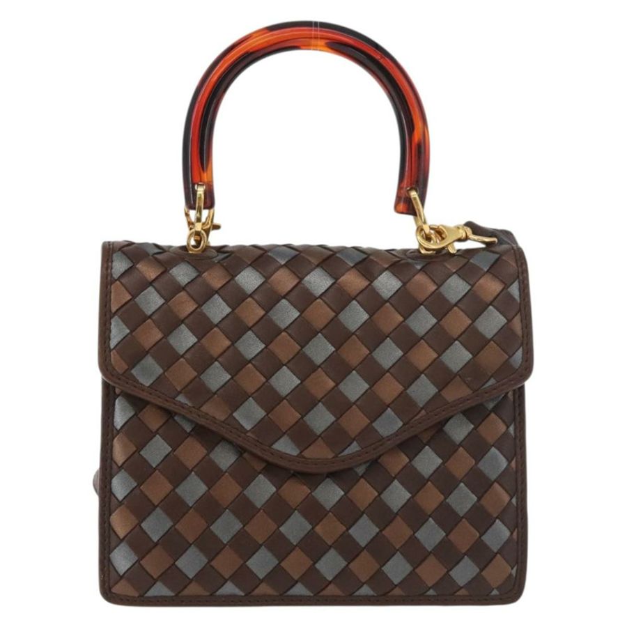 【日本直送】BOTTEGA VENETA INTRECCIATO 手袋 皮革 2way 棕色 金色 Auth 178526A-12