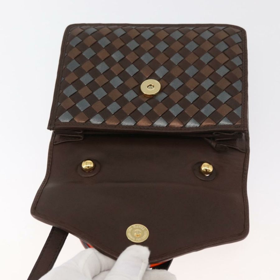 【日本直送】BOTTEGA VENETA INTRECCIATO 手袋 皮革 2way 棕色 金色 Auth 178526A-18