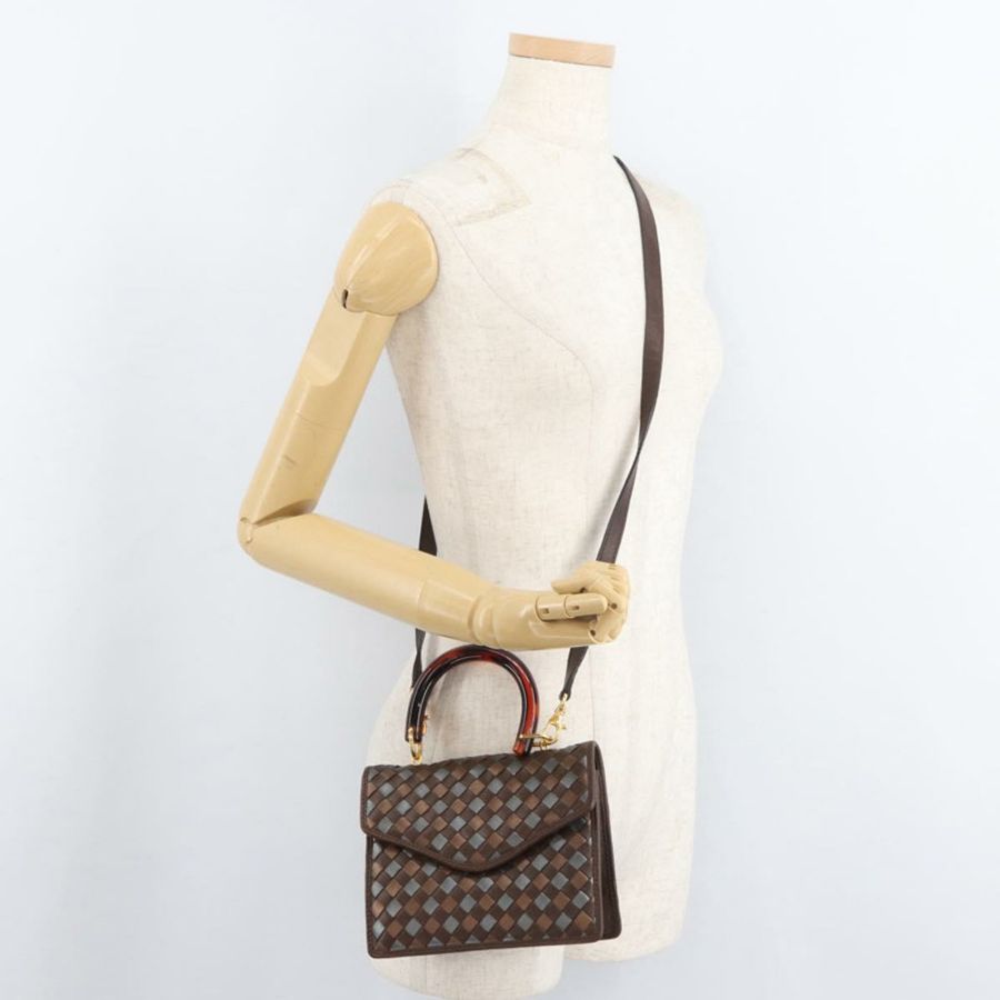 【日本直送】BOTTEGA VENETA INTRECCIATO 手袋 皮革 2way 棕色 金色 Auth 178526A-26