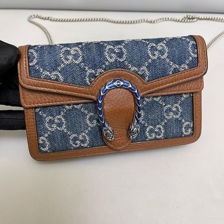 Gucci 丹寧牛仔酒神迷你鏈條包-6