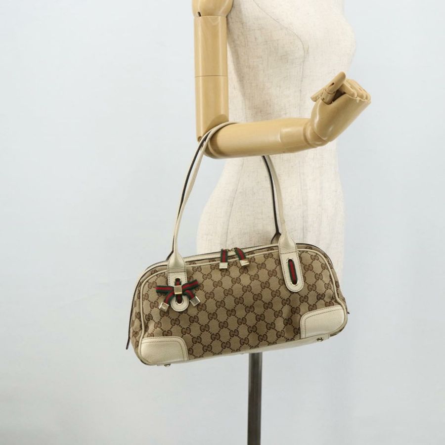 【日本直送】GUCCI GG帆布Princey Web Sherry系列手提包 米色 金色 161720 正品 179038A-21