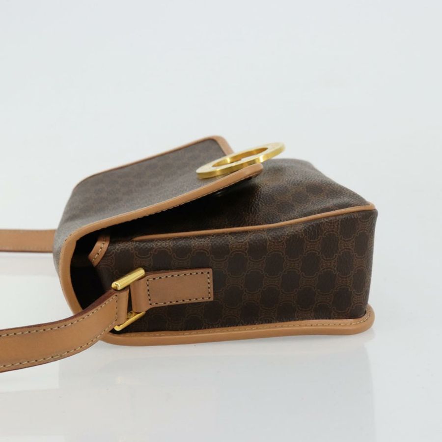 【日本直送】CELINE Macadam帆布圓形單肩包 PVC皮革 棕色 金色 正品 179136A-3