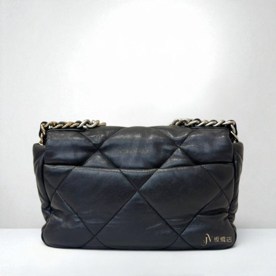 JS1484-CHANEL 19黑羊皮銀扣肩背包AS1160-1