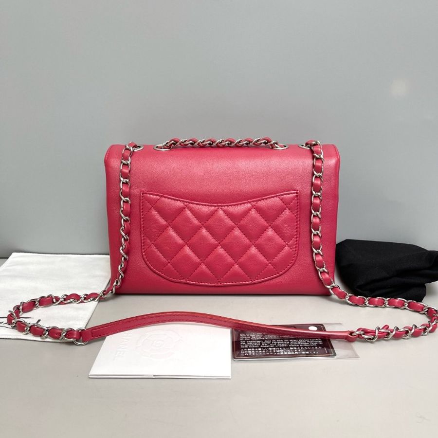 Chanel CF玫紅色中號全皮單肩斜挎包-1