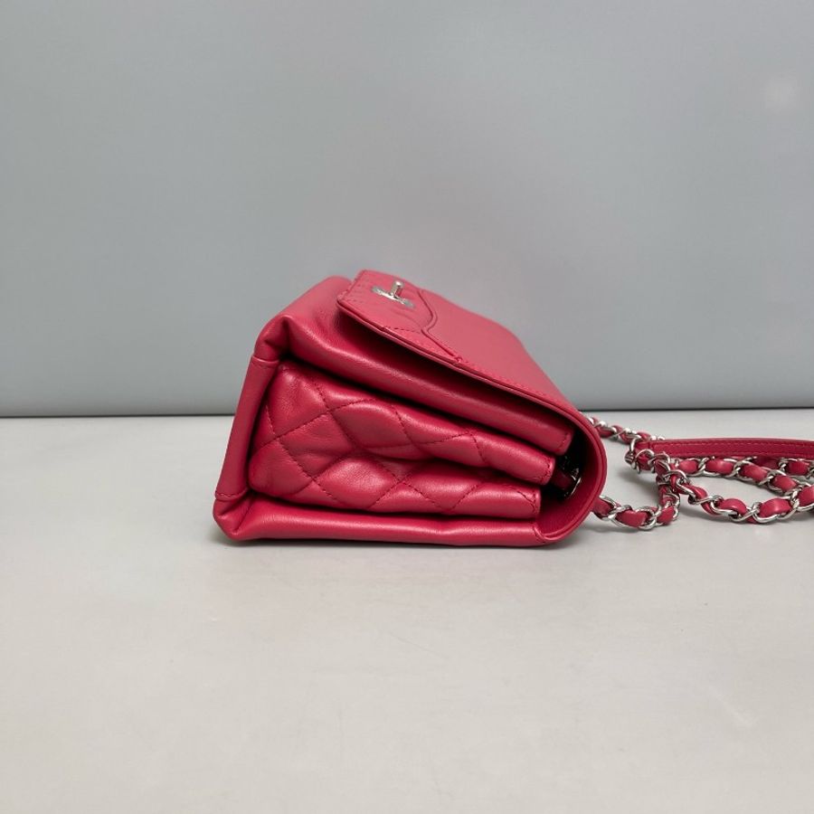 Chanel CF玫紅色中號全皮單肩斜挎包-2