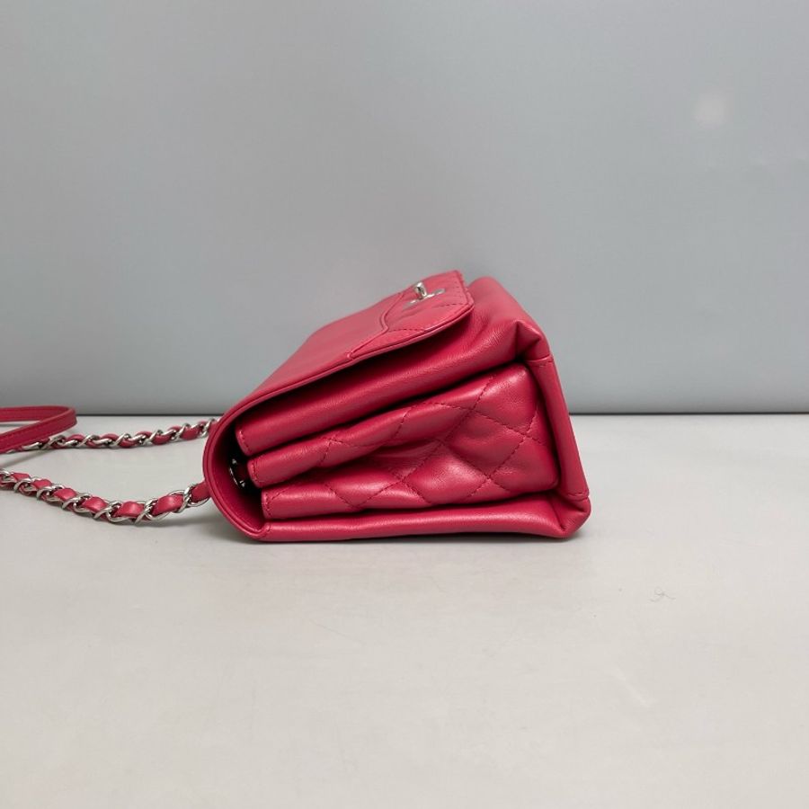 Chanel CF玫紅色中號全皮單肩斜挎包-3