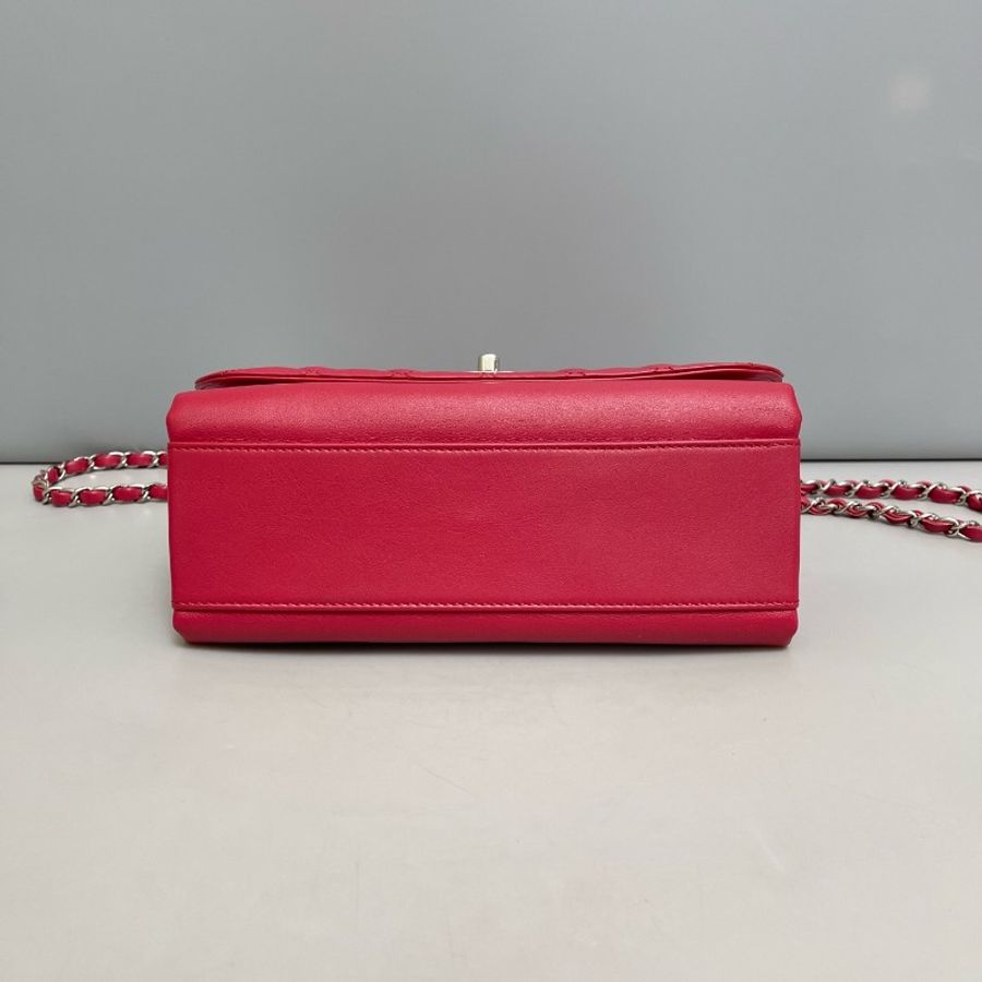 Chanel CF玫紅色中號全皮單肩斜挎包-4