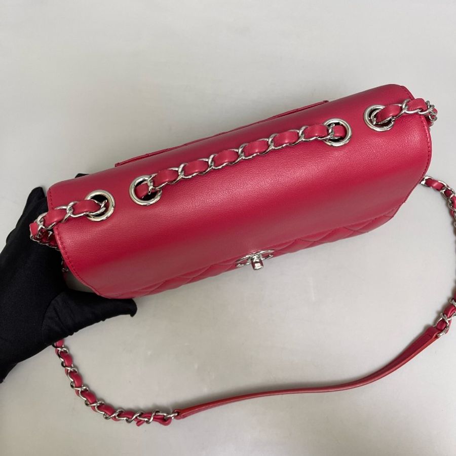 Chanel CF玫紅色中號全皮單肩斜挎包-5