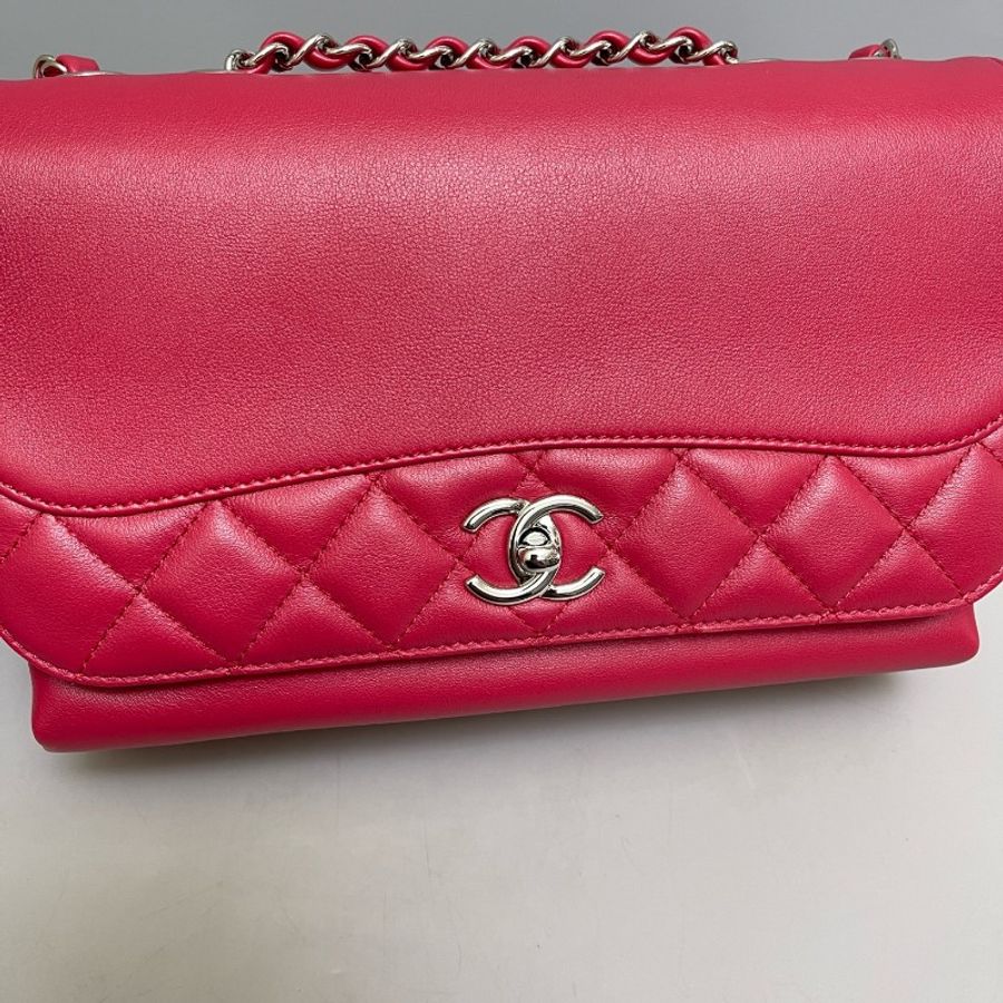 Chanel CF玫紅色中號全皮單肩斜挎包-6