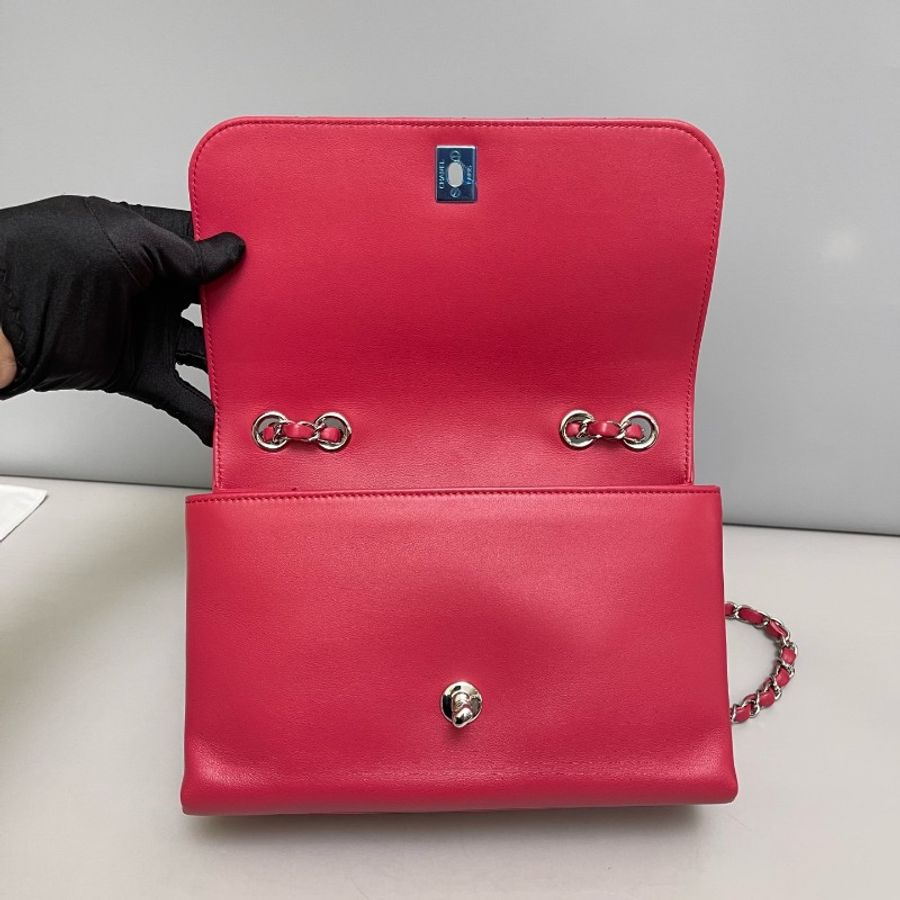 Chanel CF玫紅色中號全皮單肩斜挎包-7