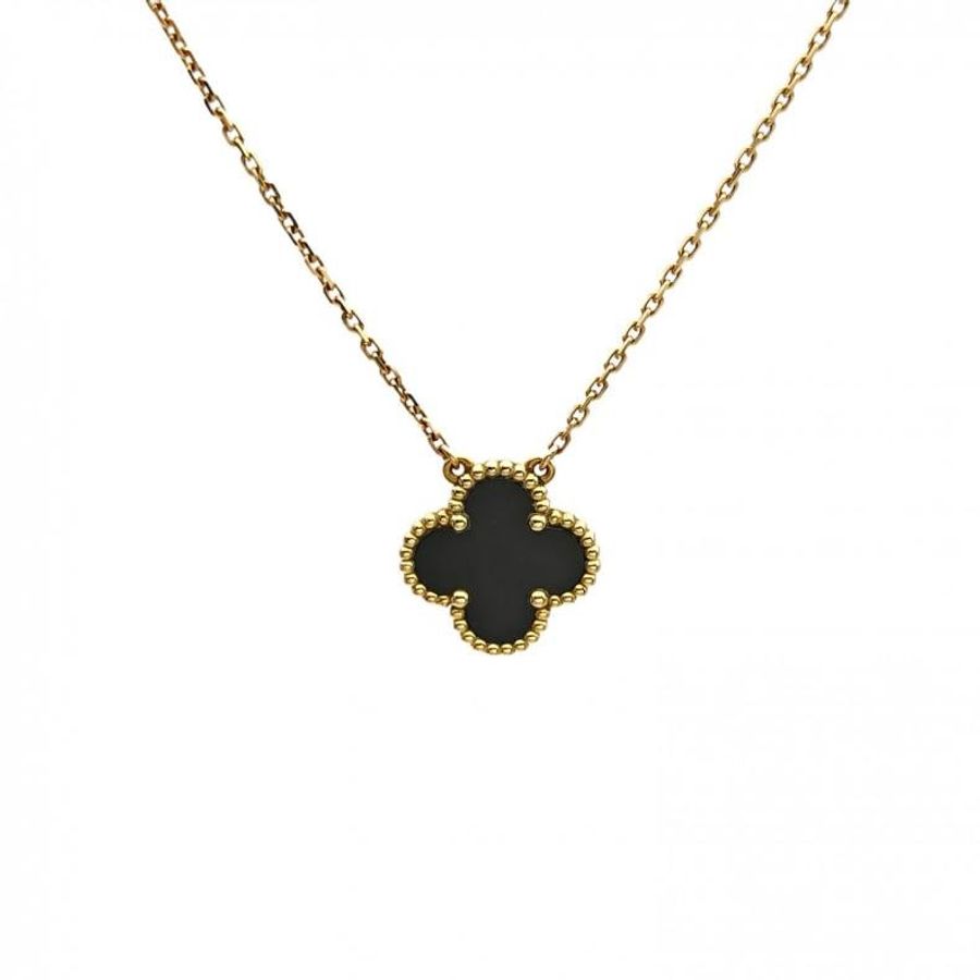 VAN CLEEF&ARPELS VintageAlhambra中號單花項鏈新扣18K黃金/縞瑪瑙-0