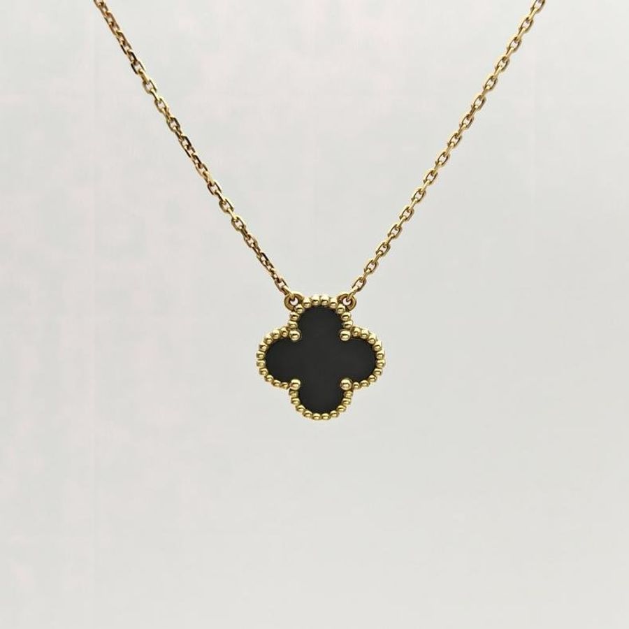 VAN CLEEF&ARPELS VintageAlhambra中號單花項鏈新扣18K黃金/縞瑪瑙-1