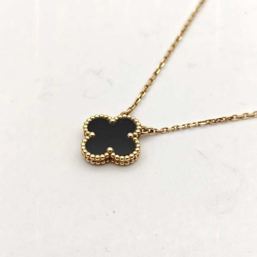 VAN CLEEF&ARPELS VintageAlhambra中號單花項鏈新扣18K黃金/縞瑪瑙-2