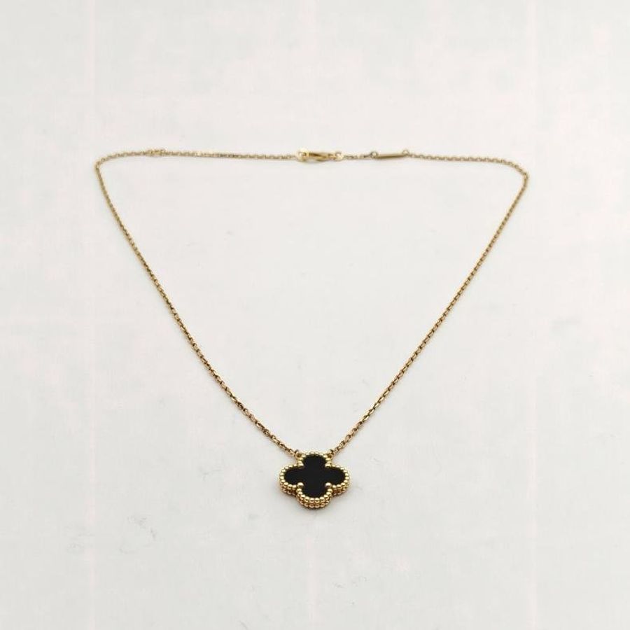 VAN CLEEF&ARPELS VintageAlhambra中號單花項鏈新扣18K黃金/縞瑪瑙-4