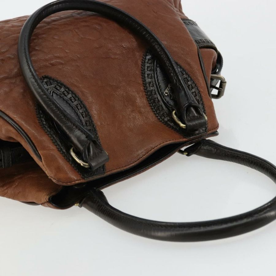 【日本直送】FENDI Enitco 手提包 皮革 棕色 金色 正品 179605A-5