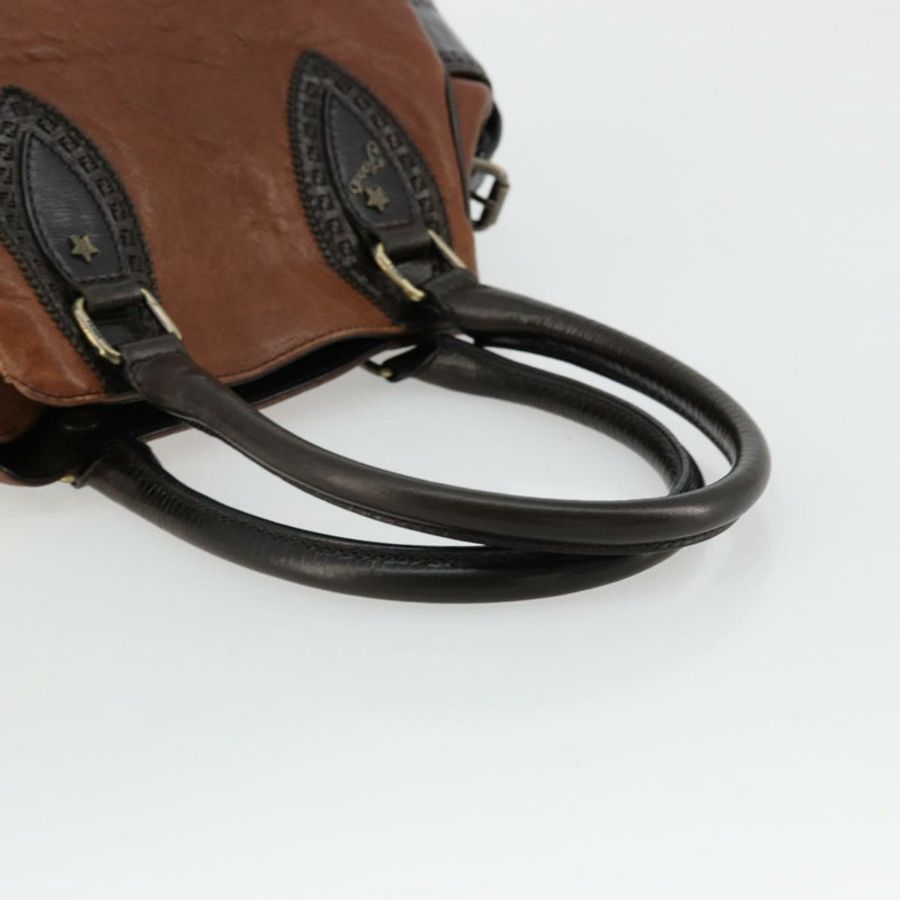 【日本直送】FENDI Enitco 手提包 皮革 棕色 金色 正品 179605A-6