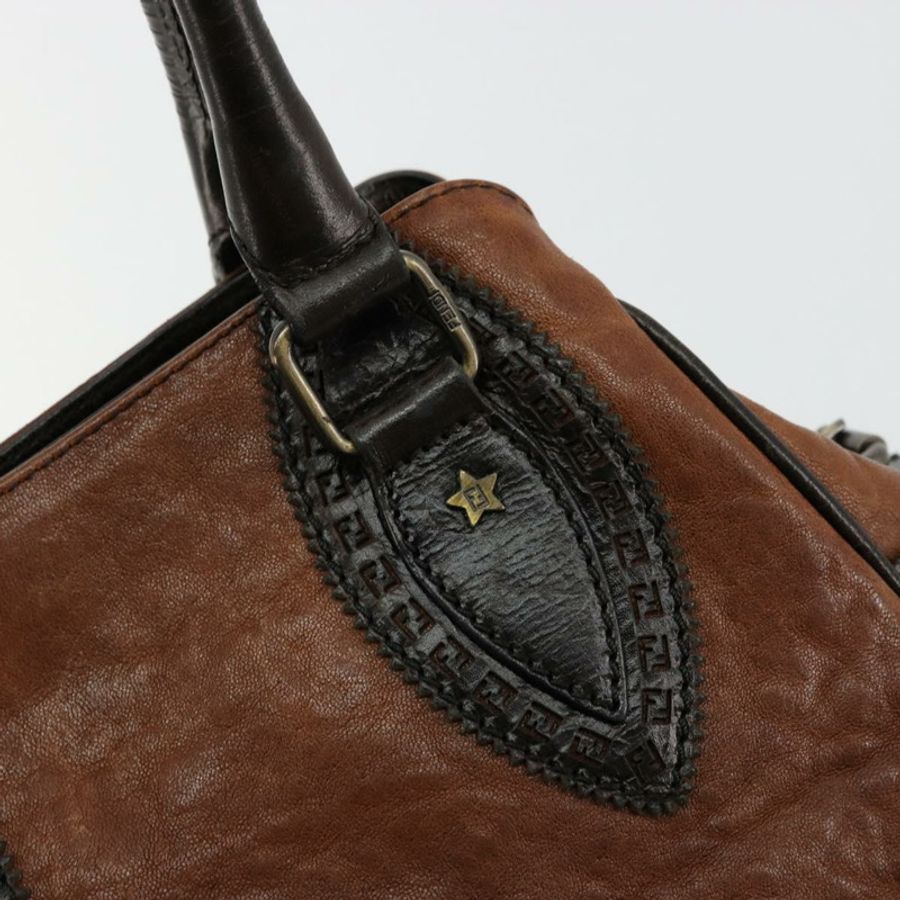 【日本直送】FENDI Enitco 手提包 皮革 棕色 金色 正品 179605A-9
