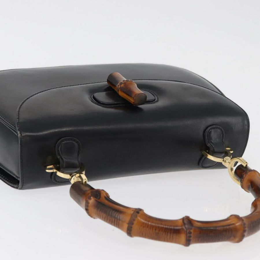 【日本直送】GUCCI 竹節手提包 皮革 黑色 金色 000 1227 0633 正品 178723V-5