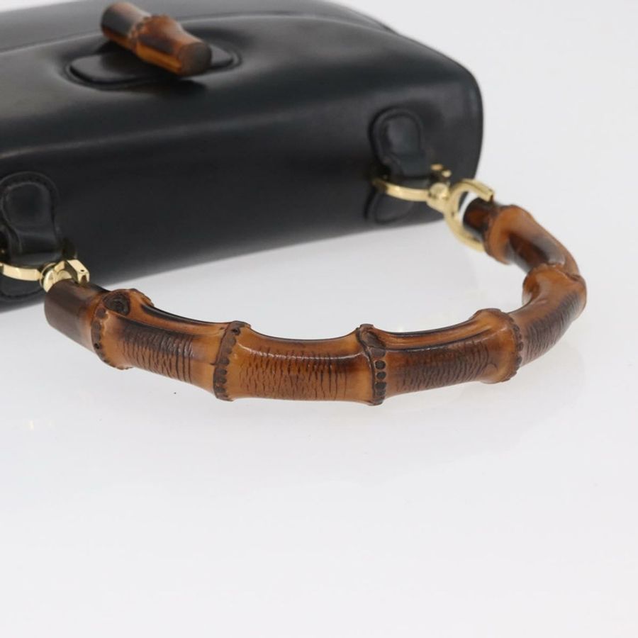 【日本直送】GUCCI 竹節手提包 皮革 黑色 金色 000 1227 0633 正品 178723V-6