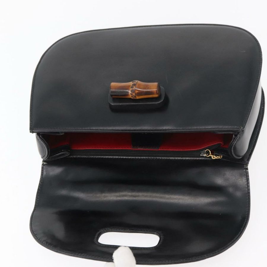 【日本直送】GUCCI 竹節手提包 皮革 黑色 金色 000 1227 0633 正品 178723V-8