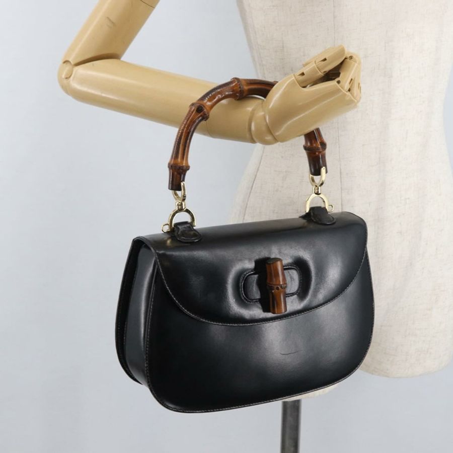 【日本直送】GUCCI 竹節手提包 皮革 黑色 金色 000 1227 0633 正品 178723V-25