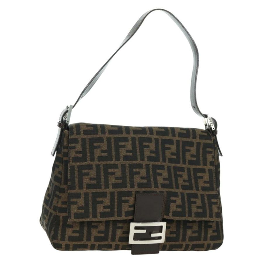 【日本直送】FENDI Zucca帆布Mamma Baguette單肩包 黑色棕色 正品 178747V-0