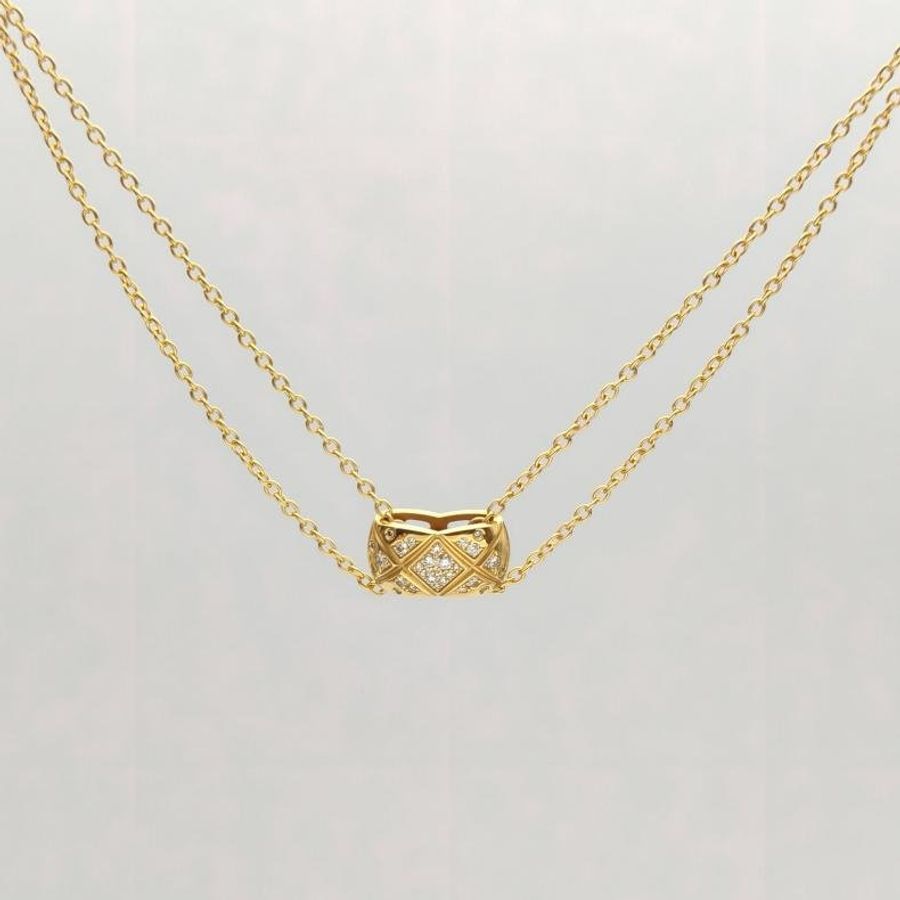 CHANEL COCOCRUSH菱格紋項鏈滿鑽18K玫瑰金/鑽石-1