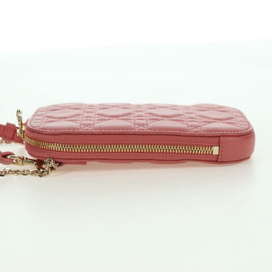 【日本直送】Christian Dior Cannage 鏈條手機包 羊皮 粉紅色 金色 正品 179066M-2