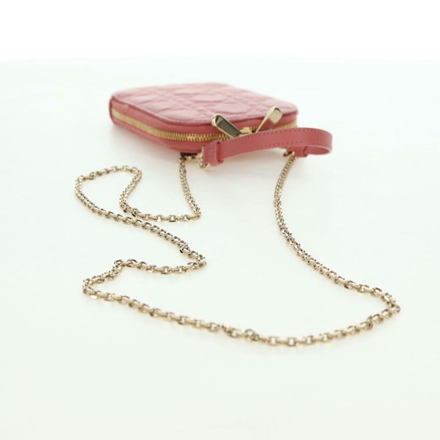 【日本直送】Christian Dior Cannage 鏈條手機包 羊皮 粉紅色 金色 正品 179066M-7