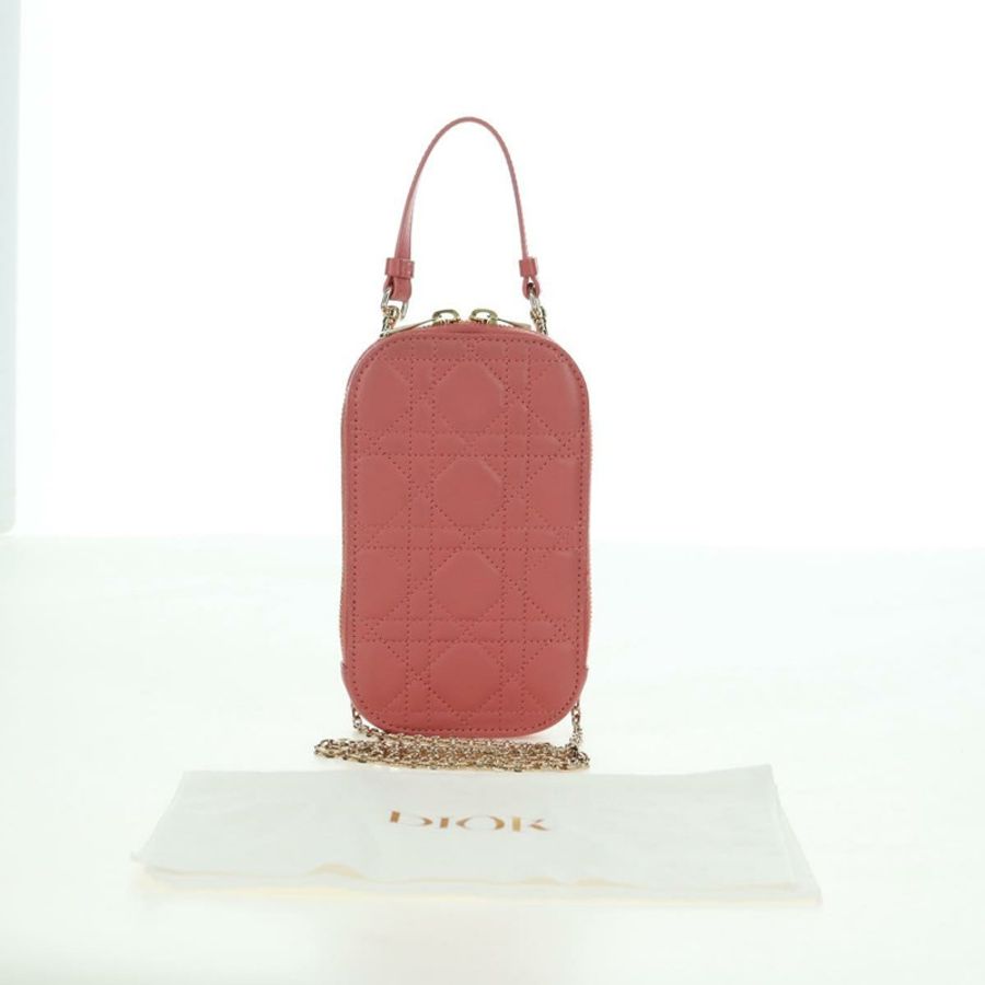 【日本直送】Christian Dior Cannage 鏈條手機包 羊皮 粉紅色 金色 正品 179066M-11