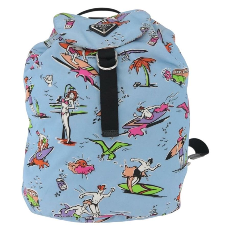 【日本直送】PRADA 雙肩包 尼龍 淺藍色 銀色 正品 179705A-12