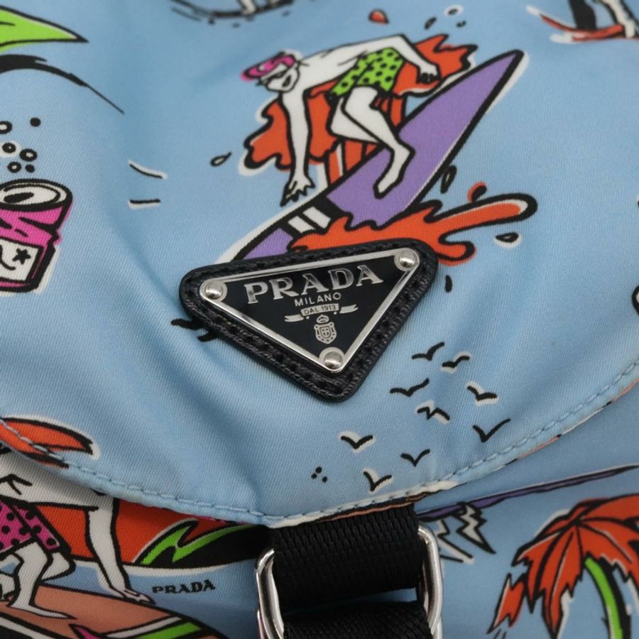 【日本直送】PRADA 雙肩包 尼龍 淺藍色 銀色 正品 179705A-17