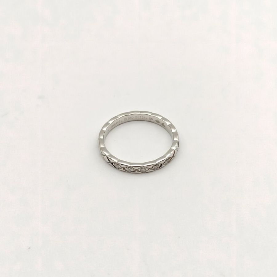 CHANEL COCOCRUSH窄版鑲鑽戒指18k白金pt950-2