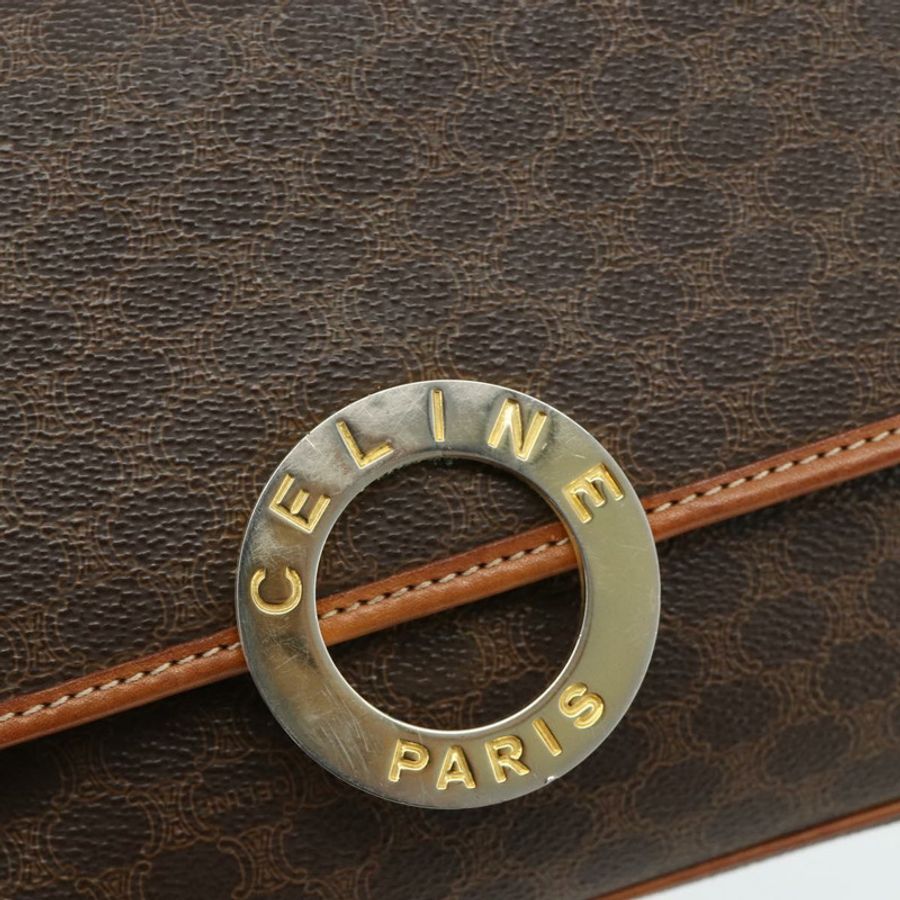 【日本直送】CELINE Macadam帆布肩背包 PVC皮革 棕色 金色 正品 179765A-16