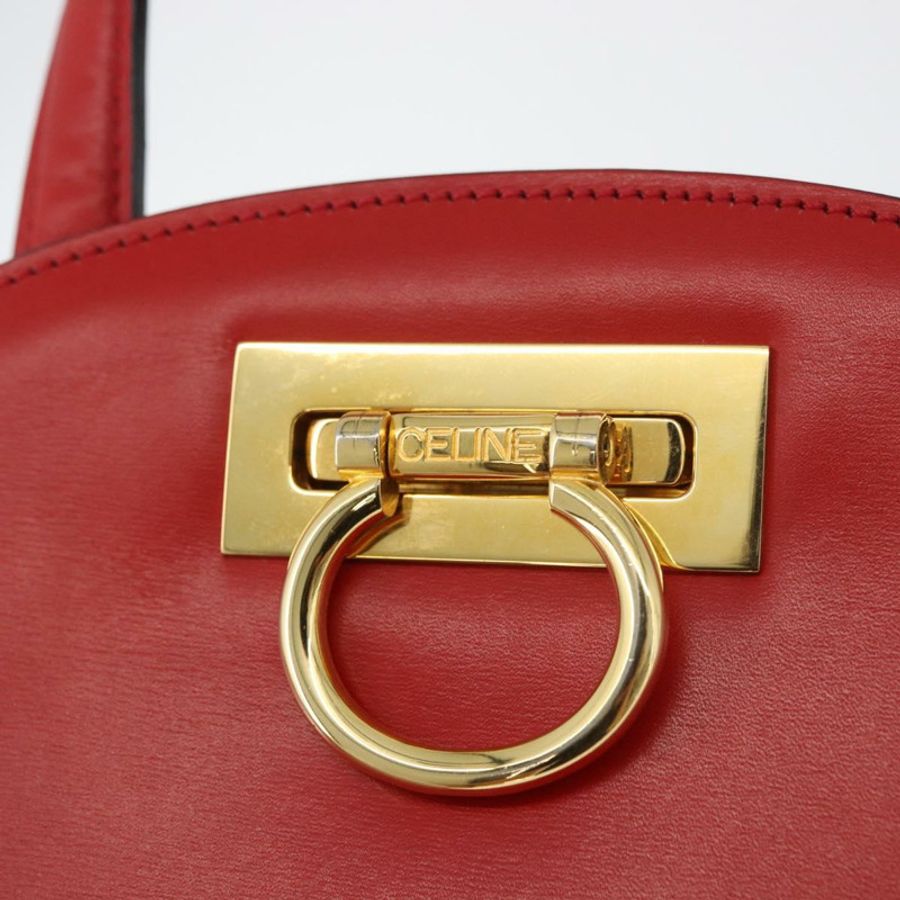 【日本直送】CELINE 圓形手提包 皮革 紅色 金色 正品 179697V-17