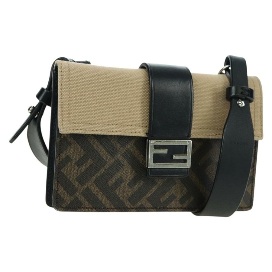 【日本直送】FENDI Zucca帆布水桶包纖薄單肩包 黑色棕色 正品 179706V-0