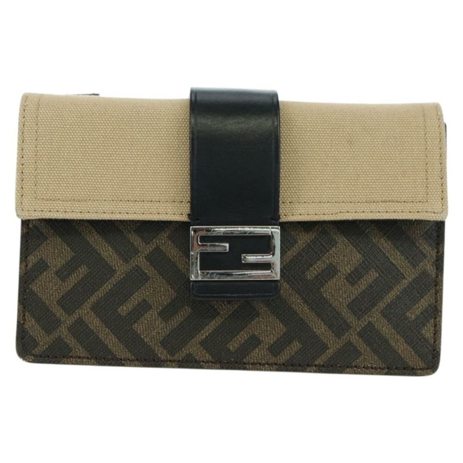 【日本直送】FENDI Zucca帆布水桶包纖薄單肩包 黑色棕色 正品 179706V-12