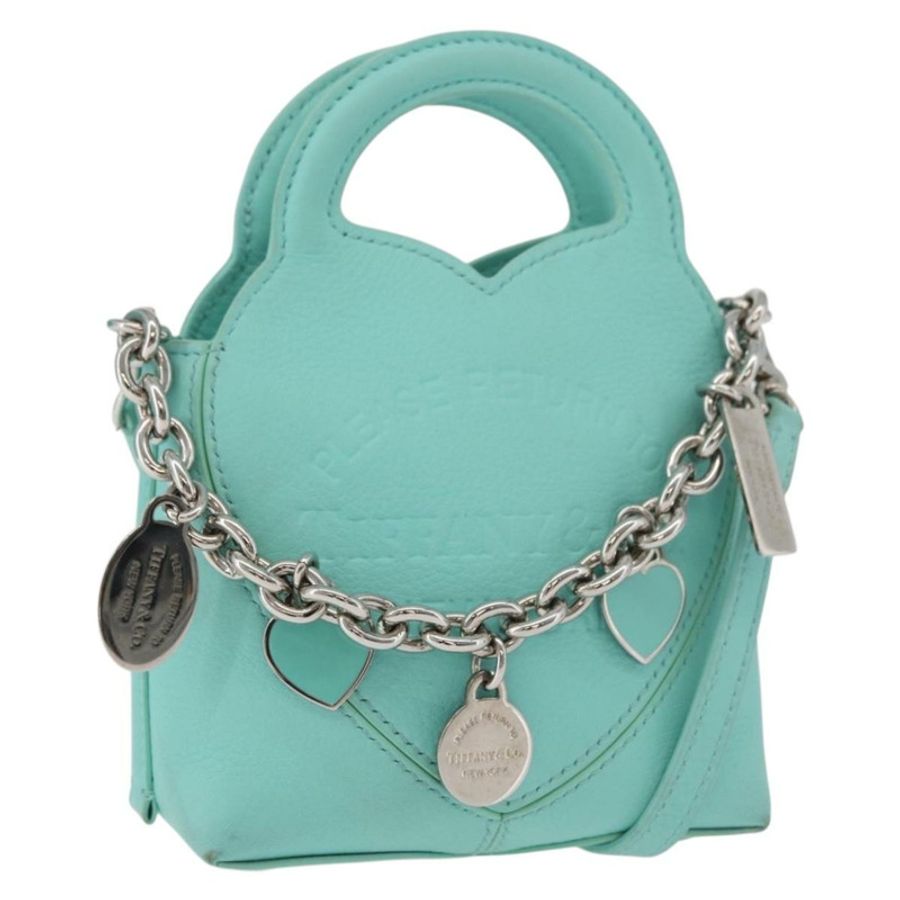 【日本直送】TIFFANY&Co.) Return To Charm 手提包,皮革材質,兩用,綠松石藍/銀色,正品,貨號 179961A-0