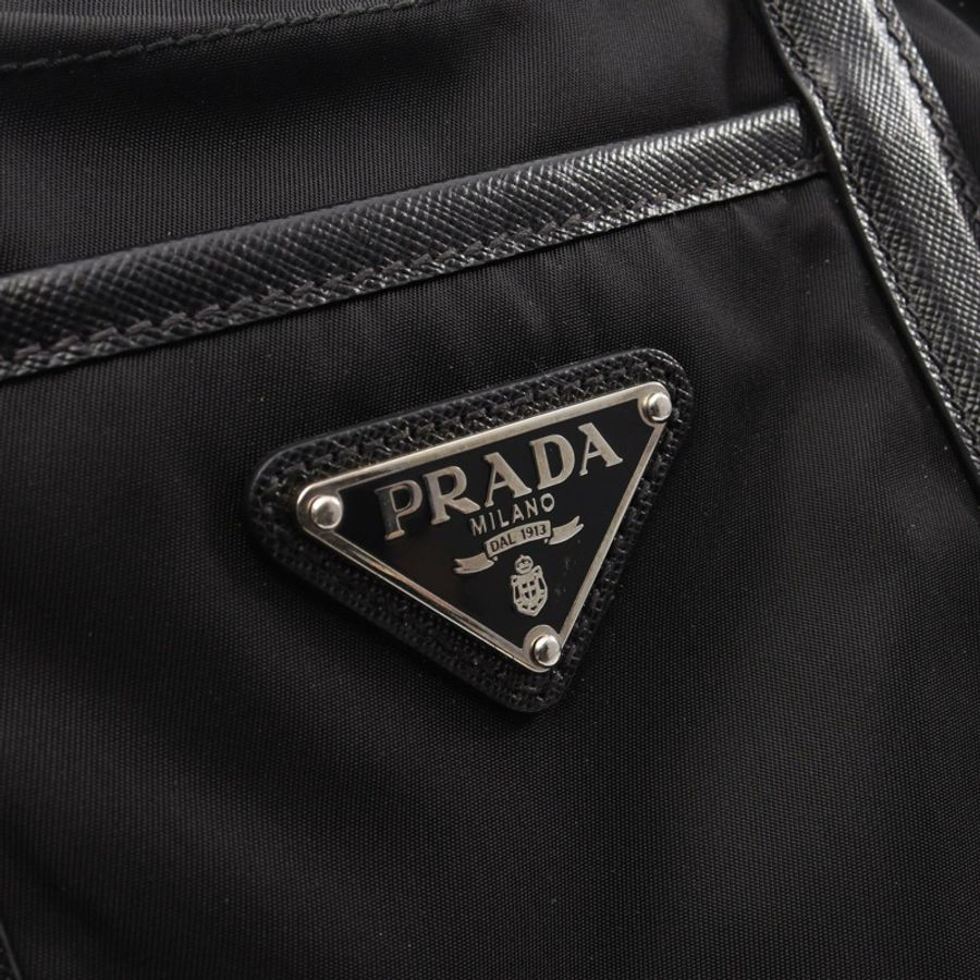 PRADA 三角形標誌單肩手提包,尼龍 Saffiano 皮革,黑色,二手女款-8